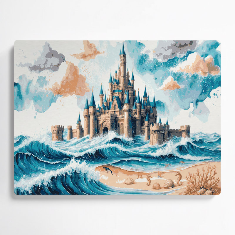 Art mural blanc en métal Coastal Sandcastle, H 11 po x l 14 po