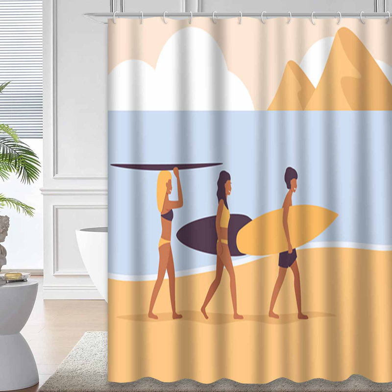 Rideau de douche Afro Girl Surfboard Beach Happy, L 72 po x l 78 po