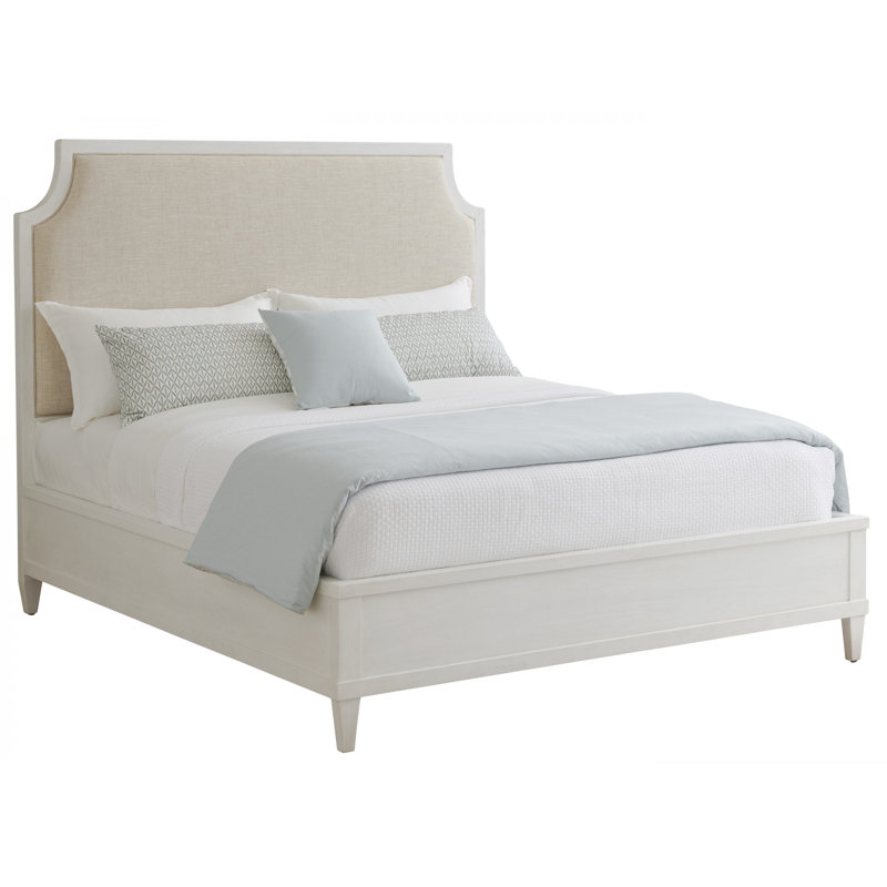 Beige and White Upholstered California King Bed with Wood Frame