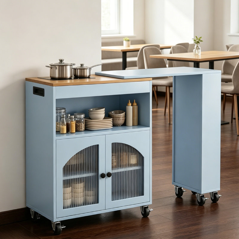 Kitchen Island with Open and Closed Storage Kitchen Cabinet, Modern Kitchen Prep Table, Dining Table, Bar Table for Kitchen and Dining Room