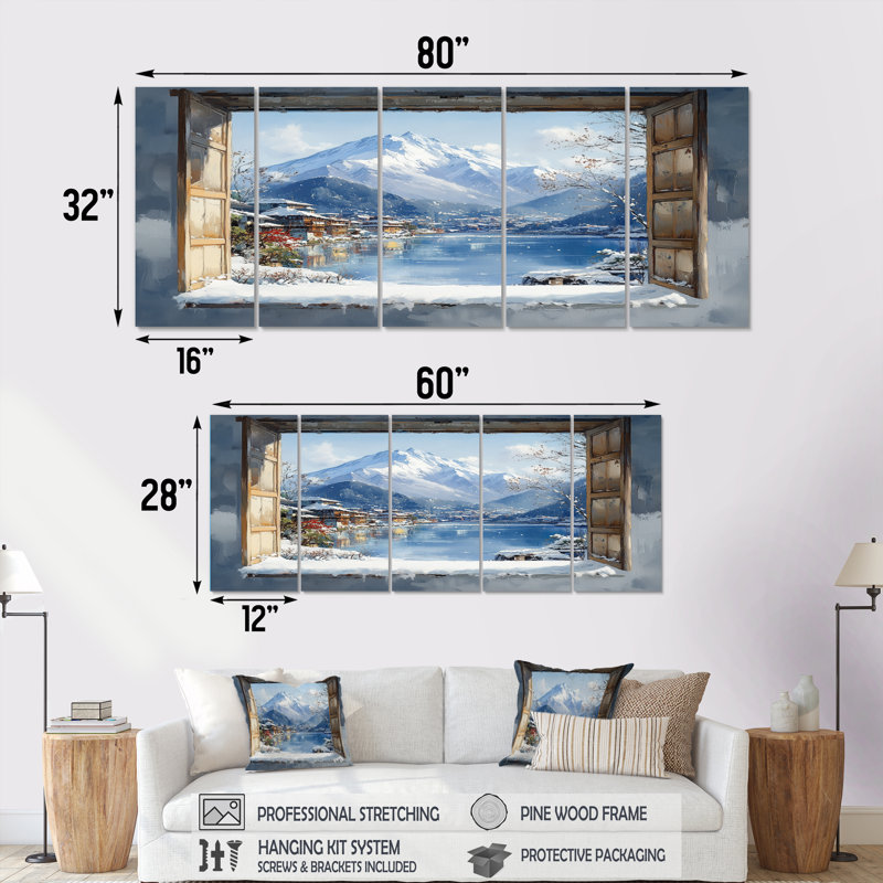Blanc blanc, Mont Fuji au Japon II - Japon, ensemble d'art mural, H 32 po x l 80 po