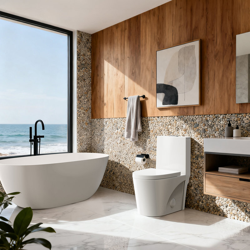 Standard One-Piece Toilet With Glazed Surface, Dual-flush Siphon Jet, Soft-Close Seat & Lid, Easy-Clean Bathroom Toilet