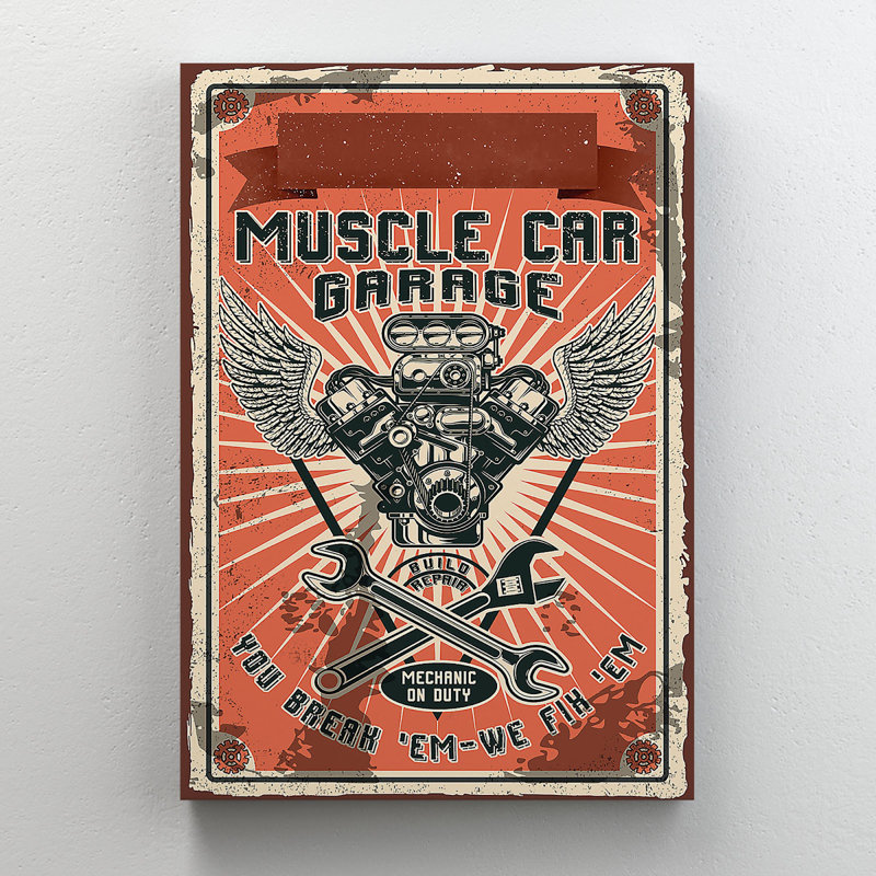 «Car Fixing Tools - Muscle Car Garage You Break 'Em We Fix» Em - 1 pièce, impression d'art graphique rectangulaire sur toile tendue