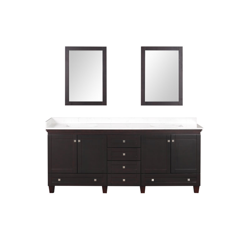 80" Double Sink Bathroom Vanity-Brown,With Mirror