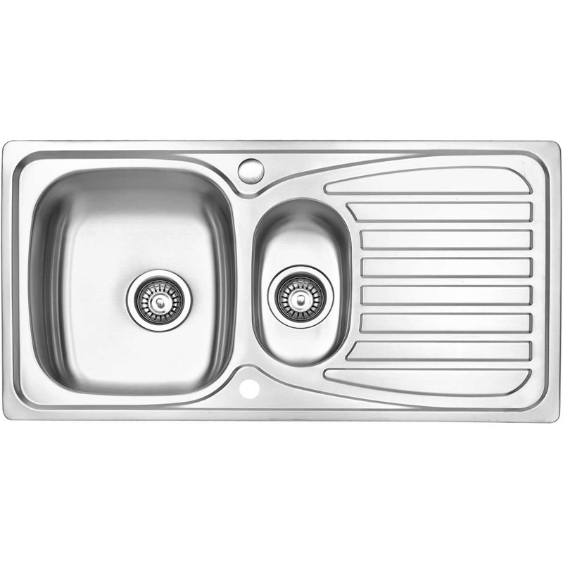 Belfry Kitchen Neely 500mm W Double Bowl Stainless Steel Drop-In Kitchen Sink with 2 Faucet Holes