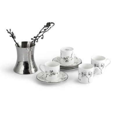 Black Orchid Demitasse Set with Coffee Pot