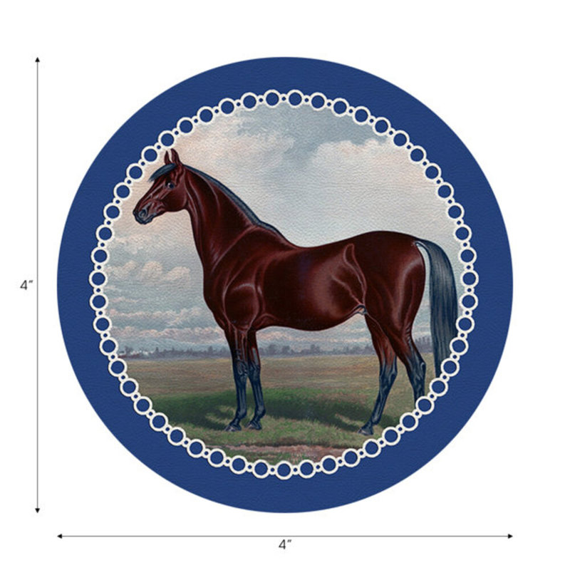 English Thoroghbred Vegan Leather Round Coasters, Blue
