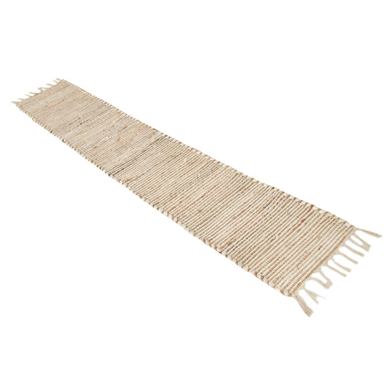 Tapis carré beige en jute tissé à la main Kassandra, Chemin de table 1 pi 2 po x 10 pi