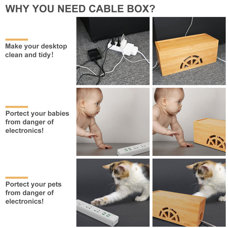 Cable Management Natural Wood Box - Wire Cord Concealer for Extension –  LuxeDesigns