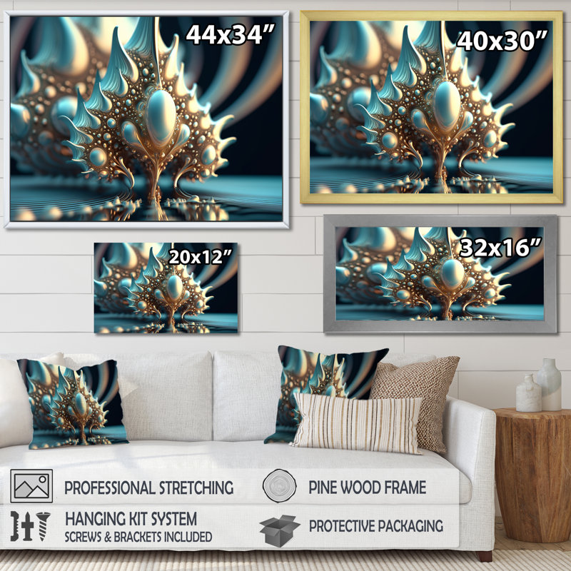 «Fractal Turquoise Pastel Cosmic Architecture I», reproduction sur toile, H 12 po x l 20 po x P 1 po, Toile tendue