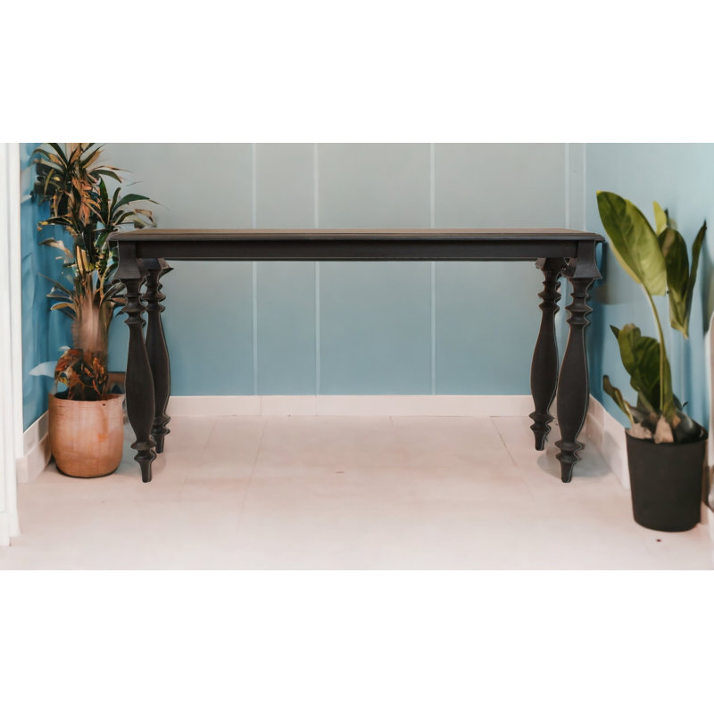54" Black Solid Wood Distressed Console Table
