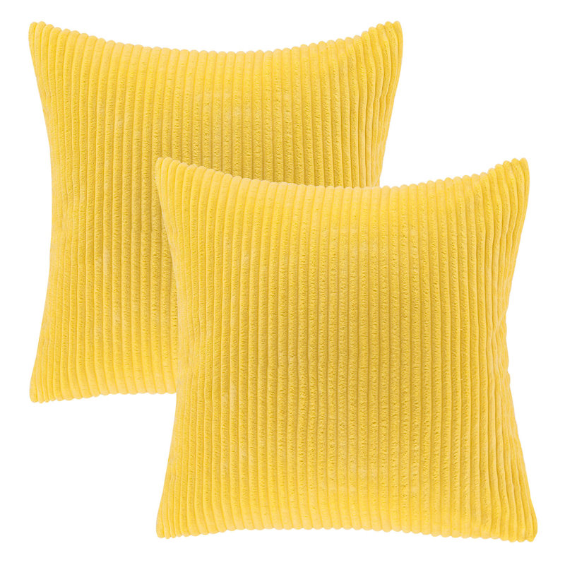 Coussin décoratif en velours côtelé rayé, coussin décoratif texturé de couleur unie, Square 20", Yellow