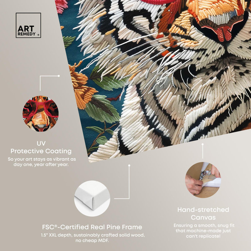 Velvet Tiger Wrapped Canvas Modern Art 40" x 40"