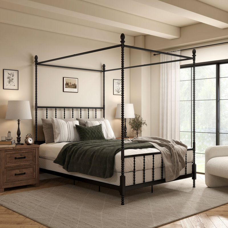 Magdaleno Metal Canopy Bed, Black, Full
