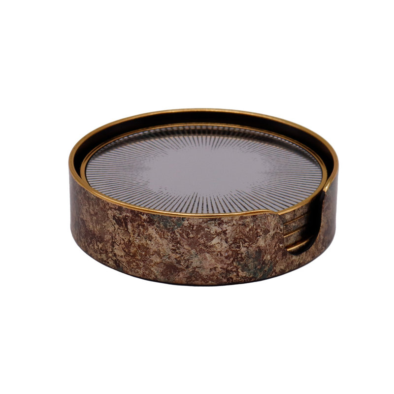 Round 4 Piece Coaster Set With Holder