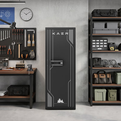 KAER 57.1" H Assembly-Required Lockable Steel Gun Cabinet with Electronic Keypad, Interior Lockbox, Shelves and Rifle Racks