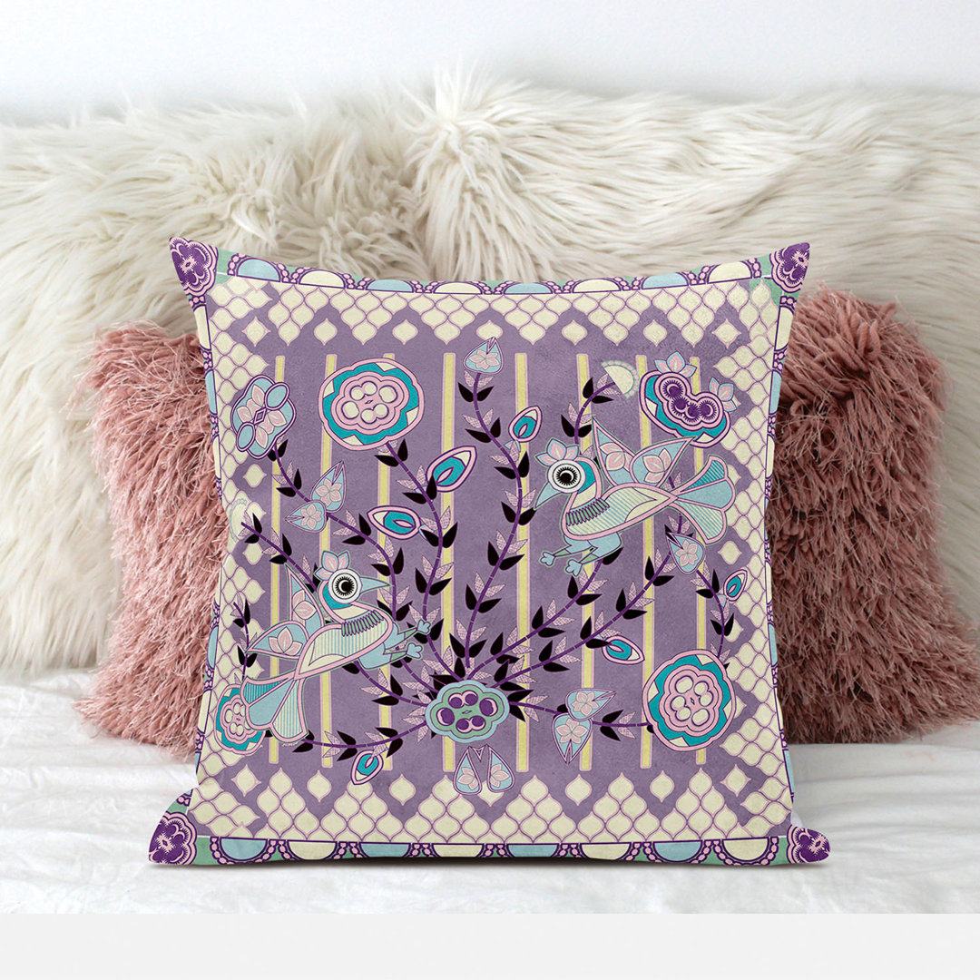 Pond Peacock Floral Square Cushion With Filling