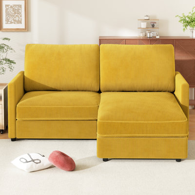 Modern Corduroy 2 Seater Sofa with Ottoman