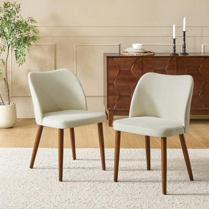 Kanalu Modern Dining Chair with Solid Wood Legs, Ivory