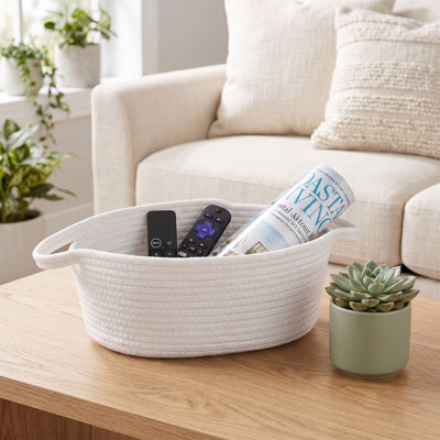 Panier de rangement en corde de coton tissé avec poignées, joli panier de rangement décoratif ovale pour placard, salle de bain, chambre de bébé, jouets et serviettes