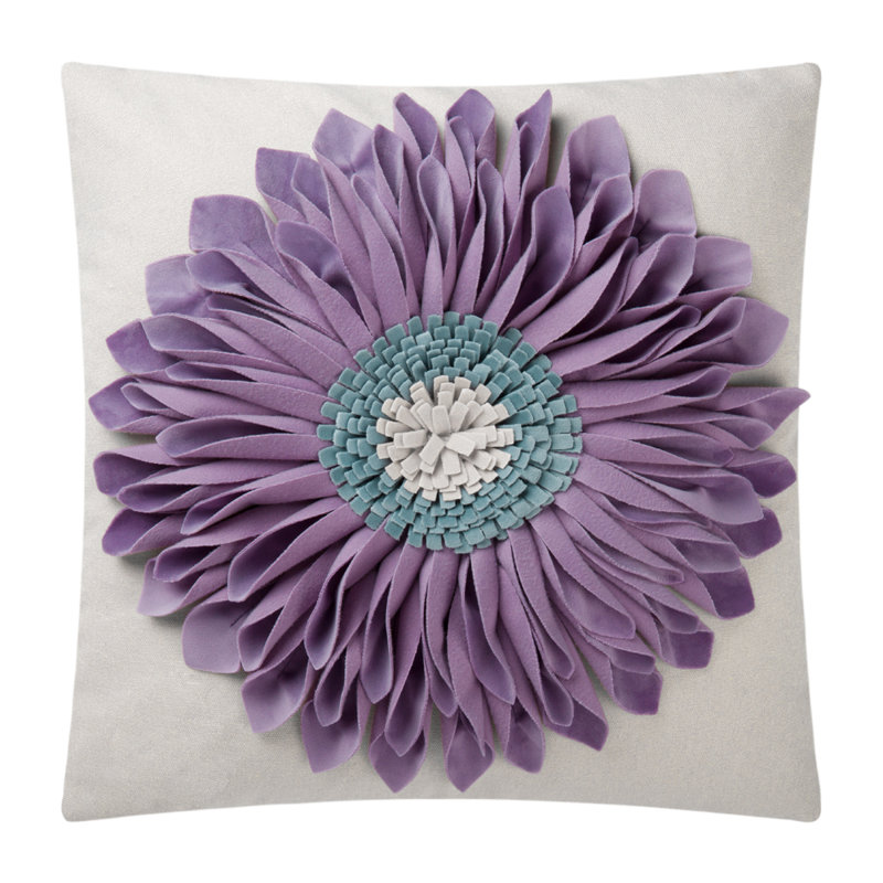  Housse de coussin décoratif à motif floral Appliqued, Mauve / bleu