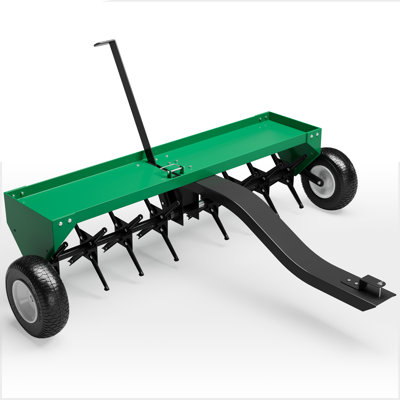 Heavy Duty 48-Inch Tow-Behind Lawn Plug Aerator for Tractor & ATV – Galvanized Steel, 24 Steel Tines, Adjustable 150 lb Weight Tray, Global Hitch, 10" Pneumatic Wheels – Deep Aeration – Green