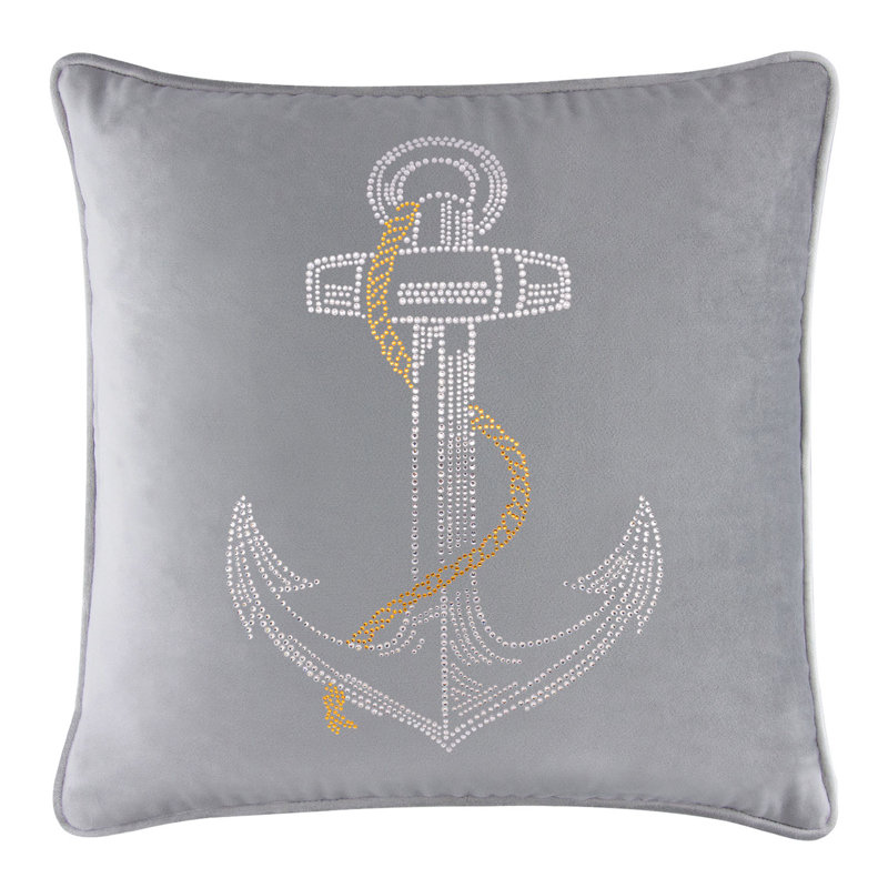 Coussin Sparkles Home Anchor | Motif nautique strass | Bourre en polyester | Lavable à la machine, 16 po x 5 po, Royal