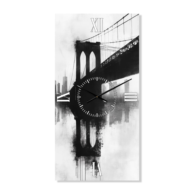 Reflet du pont de Brooklyn - Horloge murale vintage en métal, H 32 po x l 16 po - Rectangle