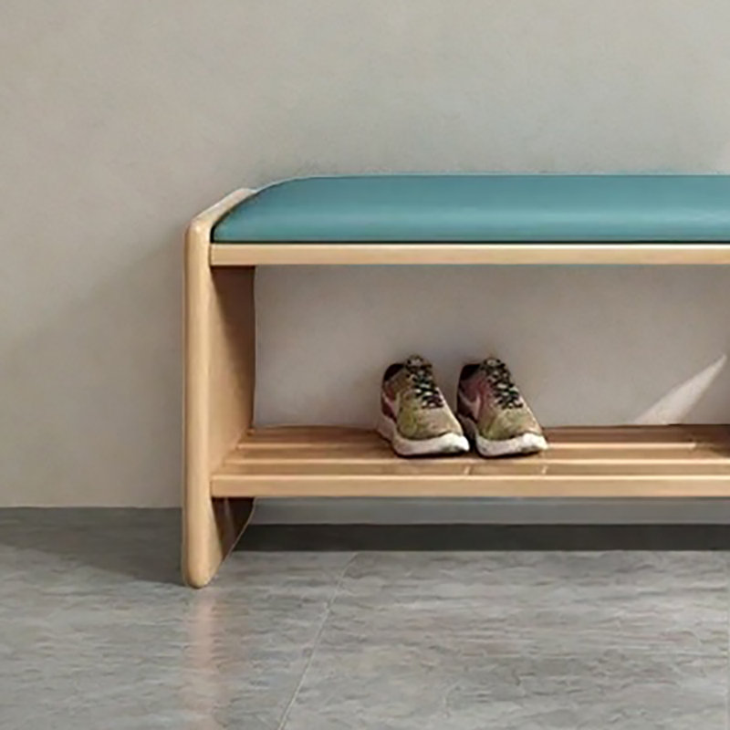 35.4in Shoe Change Stool Shoe Storage Bench, Blue/Natural Wood