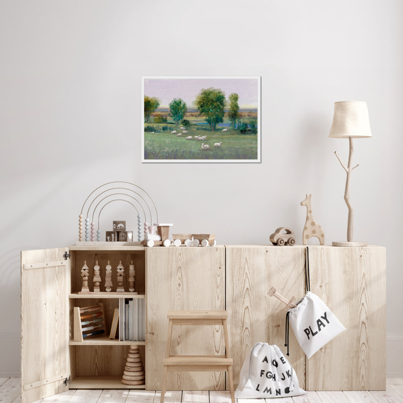 Field Of Sheep I by Timothy O' Toole - Painting, 34cm H x 50cm W, White Framed Paper Print