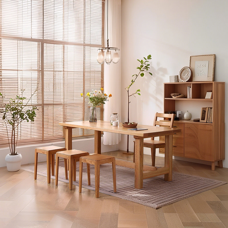 Minimalist Solid Oak Dining Table, 29.53" H x 86.61" W x 35.43" D