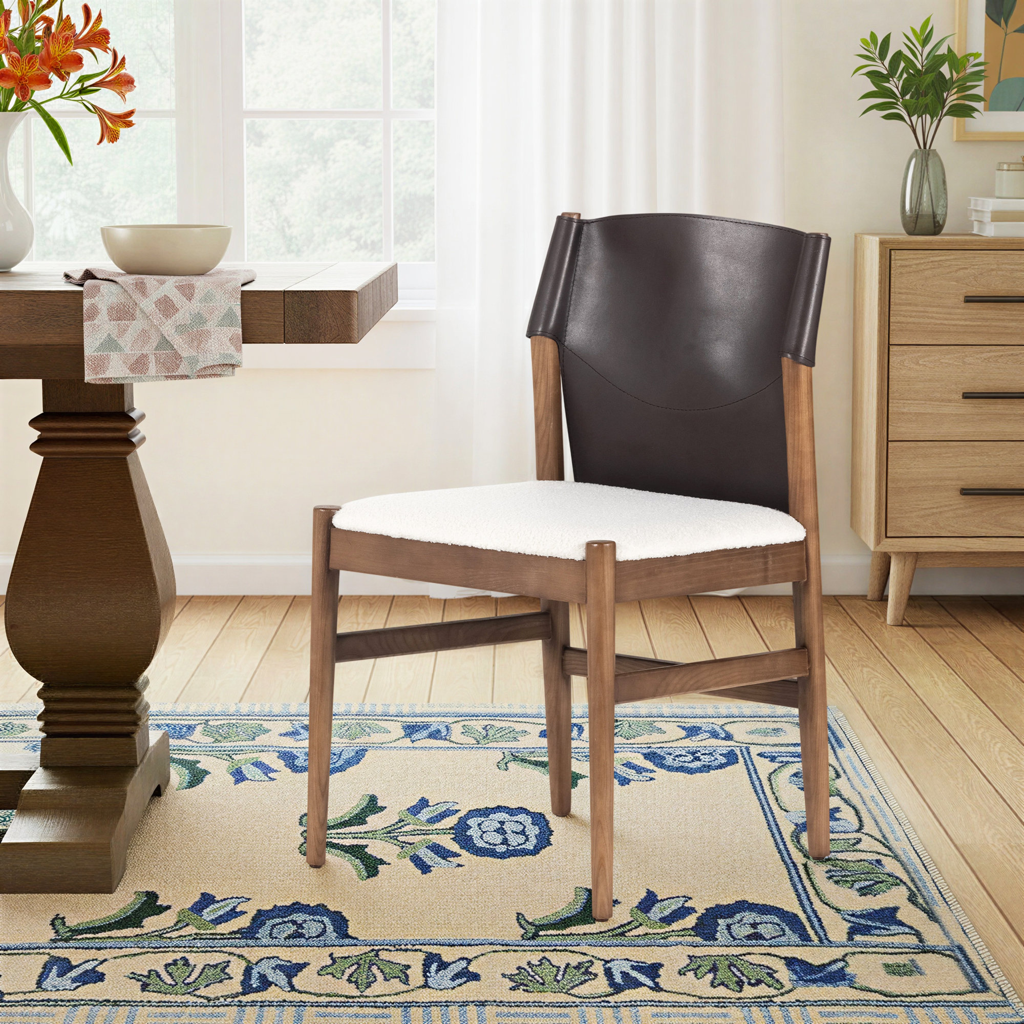 Vivica Leather Side Chair, Brown Leather Blend//Cardiff Cream