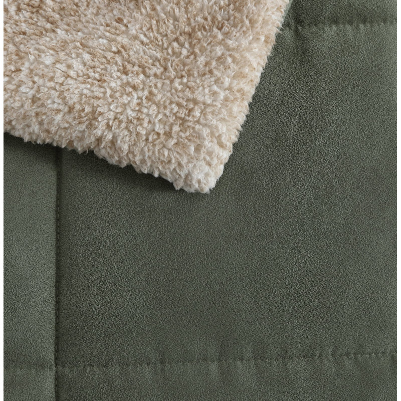 Ensemble d'édredon réversible vert en microsuède / sherpa Nautica Beckett, Édredon pour grand lit + 2 taies décoratives