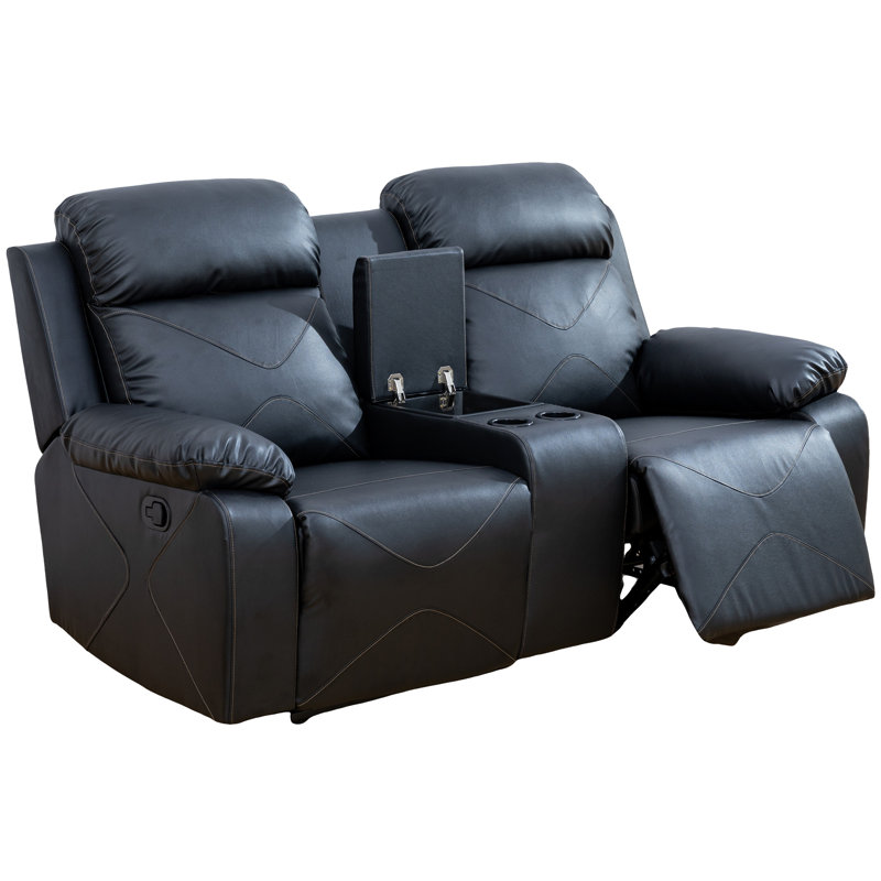 Double fauteuil inclinable manuel, causeuse rembourrée avec porte-gobelets, velours, noir