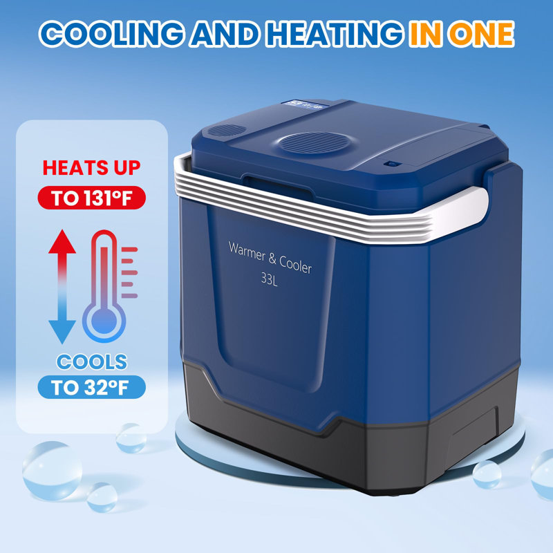 35 QT Electric Cooler & Warmer – Portable 12V Car Refrigerator with Auto-Locking Handle, AC/DC Power for Vehicles and Home