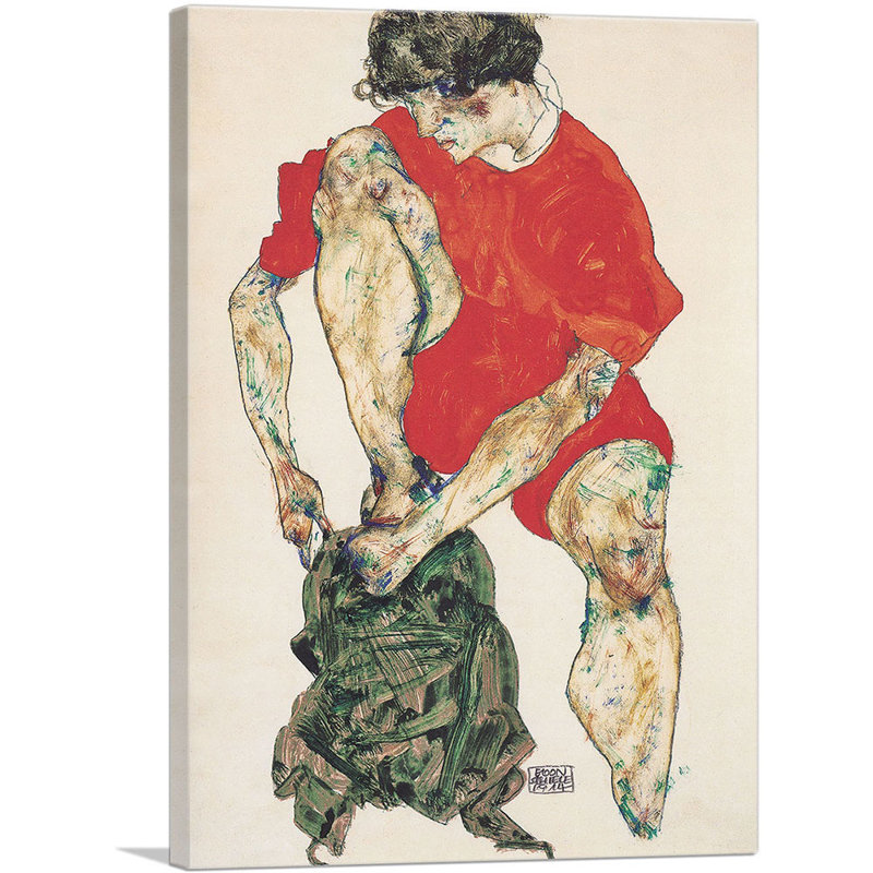 "Weibliches Modell in Rotem Gewand" par Egon Schiele, reproduction d'art sur toile tendue, H 18 po x l 12 po x 1,5 po