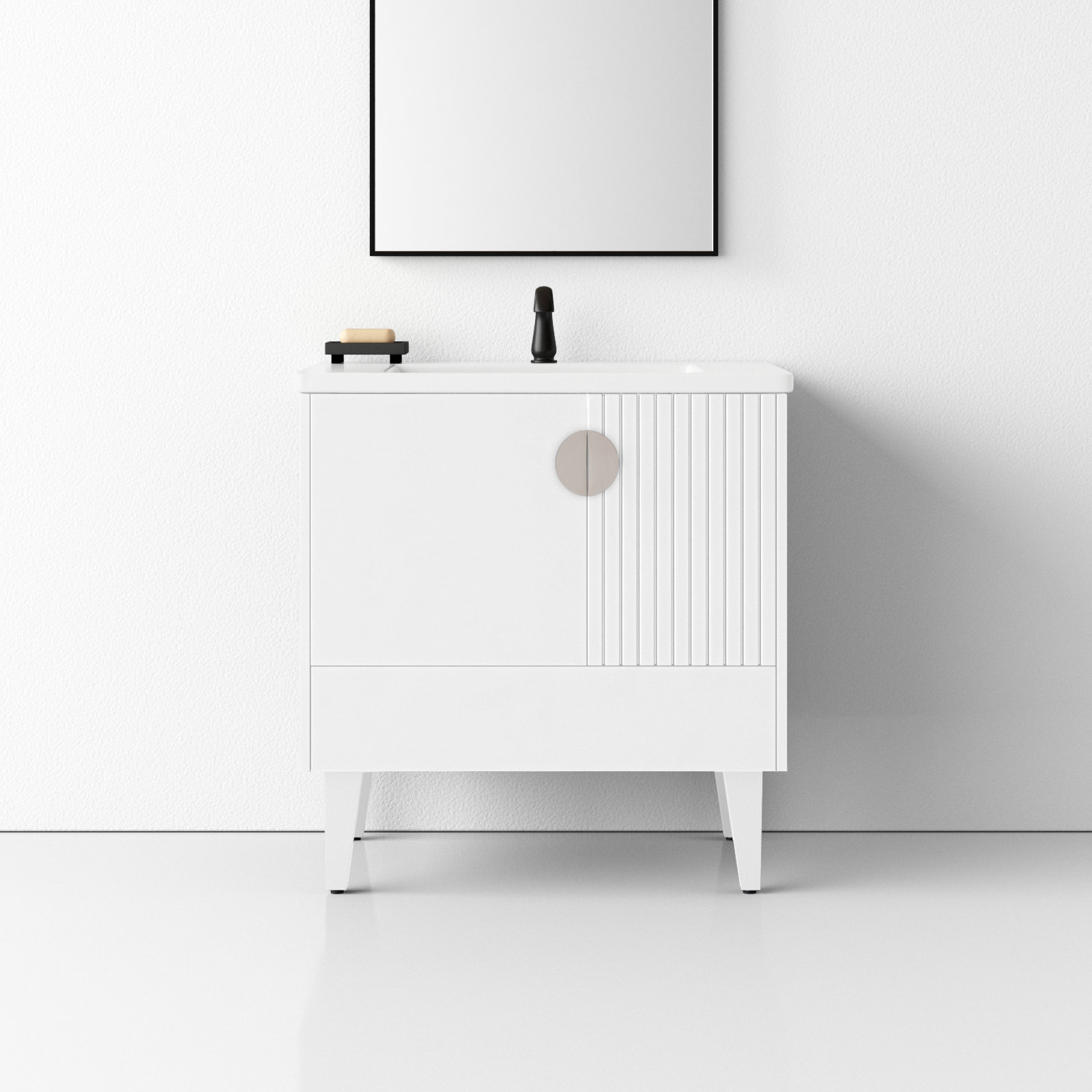 Saimah 30'' Single Bathroom Vanity, White Matte, Satin Nickel