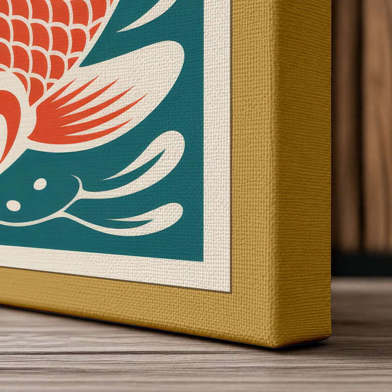 Flowing Koi Japandi 1 Piece Wrapped Canvas Wall Art, 30x20 - 76.2 x 50.8 cm, Ochre Border