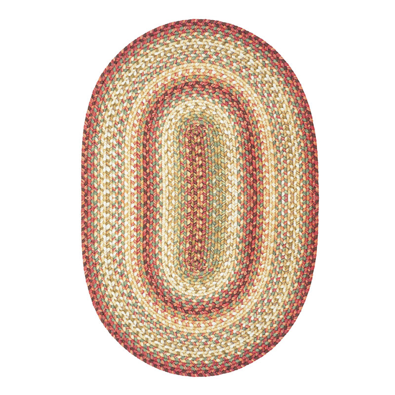  Braided Reversible Rug Washable Indoor/Outdoor Red/Gold Rug, Oval 6' x 9'