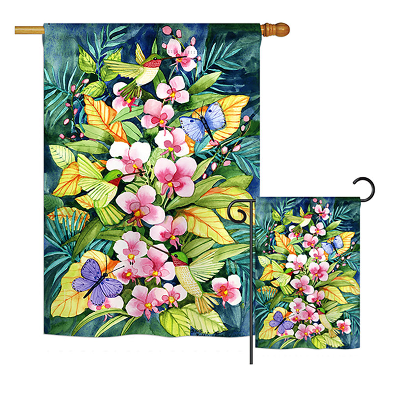 Ensemble de drapeaux en polyester 40 x 28 po Orchids And Hummingbirds