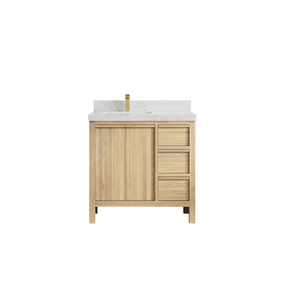 Elizabeth Oak 36 In. W X 22 In. D Left Offset Sink Bathroom Vanity With 2 In. Piatra