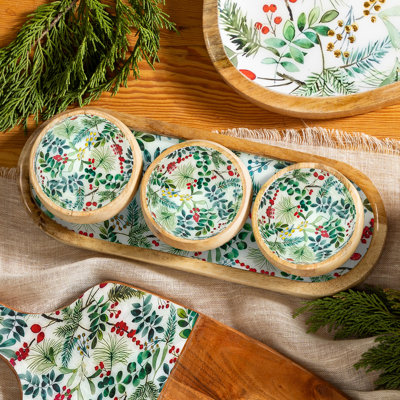 Desserte en bois à 3 sections avec bols Festive Foliage