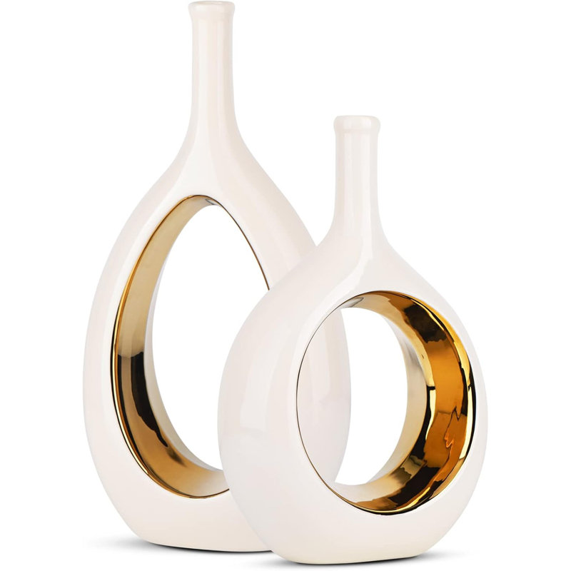 Vase en céramique or brillant , Blanc / Doré