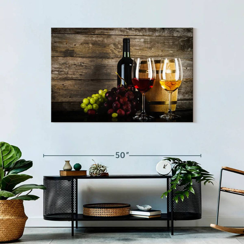 Raisins et vin sur toile, H 30 po x l 45 po x P 1,25 po
