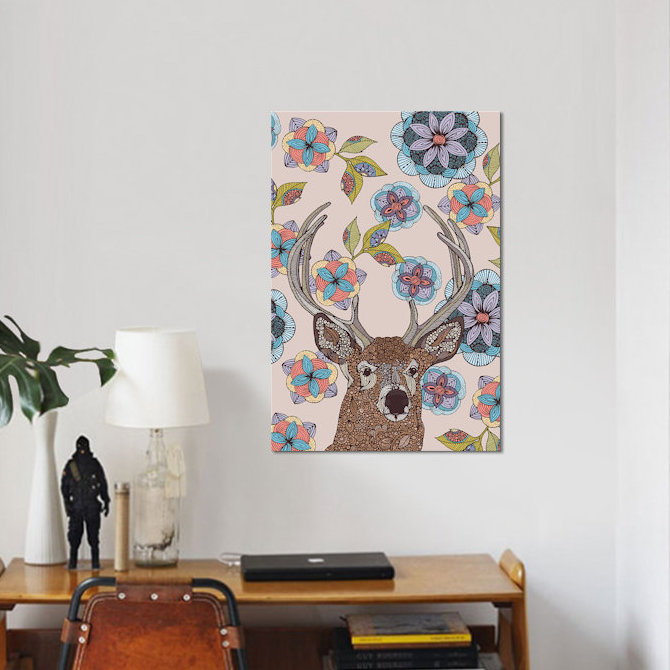 «The Deer», impression sur toile tendue, H 26 po x l 18 po x P 1,5 po, Toile avec cadre noir, Pas de tapis
