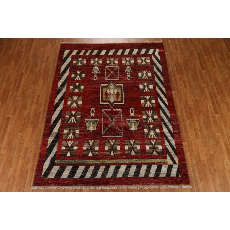 One-of-a-Kind Rectangle 7'4'' X 9'8'' New Age Wool Area Rug in Red