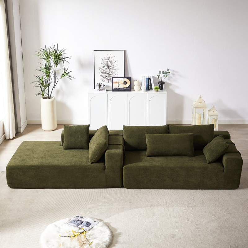 Canapé modulaire rembourré en chenille pour le salon, en forme de L de 108 po avec 6 coussins, canapé moderne au design élégant pour la chambre, option peu encombrante