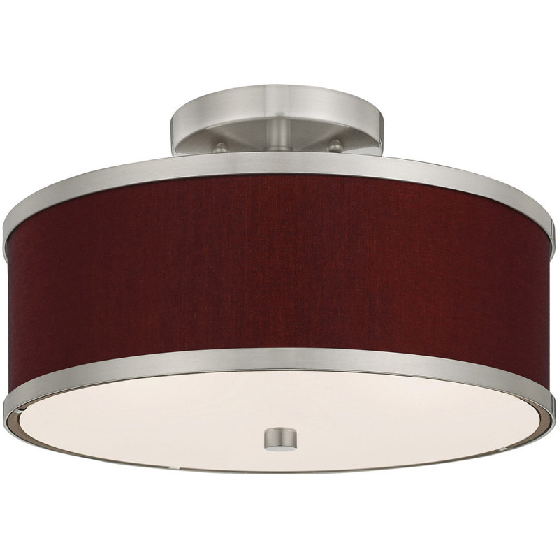 Plafonnier semi-encastré en tissu Enda, Nickel brossé, H 8 po x l 13 po x P 13 po, Rouge