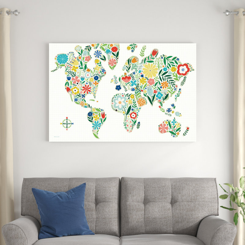 Monde floral blanc, H 32 po x l 48 po
