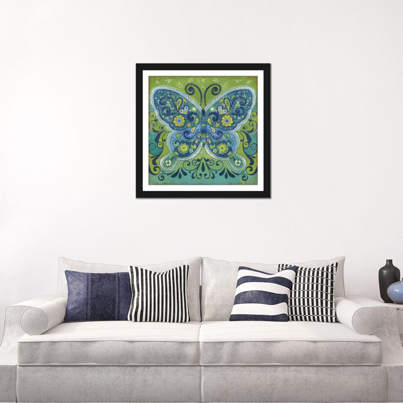 « papillon mosaïque », impression sur toile, H 16 po x l 16 po x P 1 po, Papier d'art encadré noir, Blanc